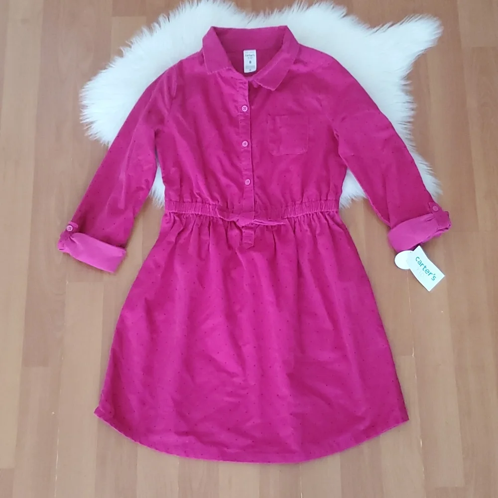 NWT Carters pink polka dot cordoroy dress sz 8